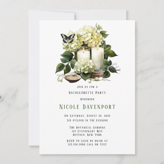 Invitation Bachelorette Bachelorette Hydrangée Blanche (Devant)
