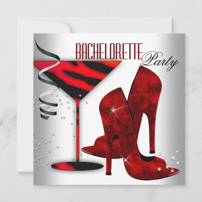 Invitation Bachelorette Blanc Rouge Haut talon Chaussures (Devant)