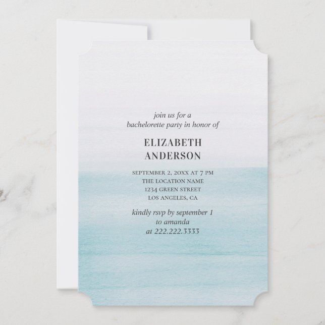 Invitation Bachelorette bleu aquarelle. Nautical (Devant)