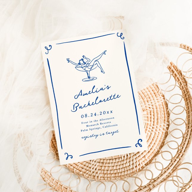 Invitation Bachelorette Bleue Bleue Marine Levée Main Whimsic (Créateur téléchargé)