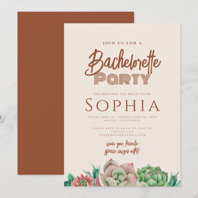 Invitation Bachelorette BOHO Cactus Terracotta Fall (Devant / Derrière)