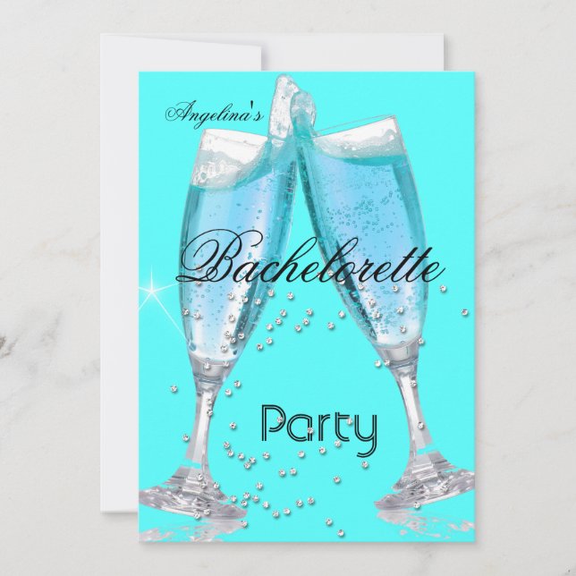 Invitation Bachelorette Champagne bleu turquoise (Devant)