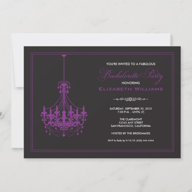 Invitation Bachelorette chandelier classique (viol (Devant)