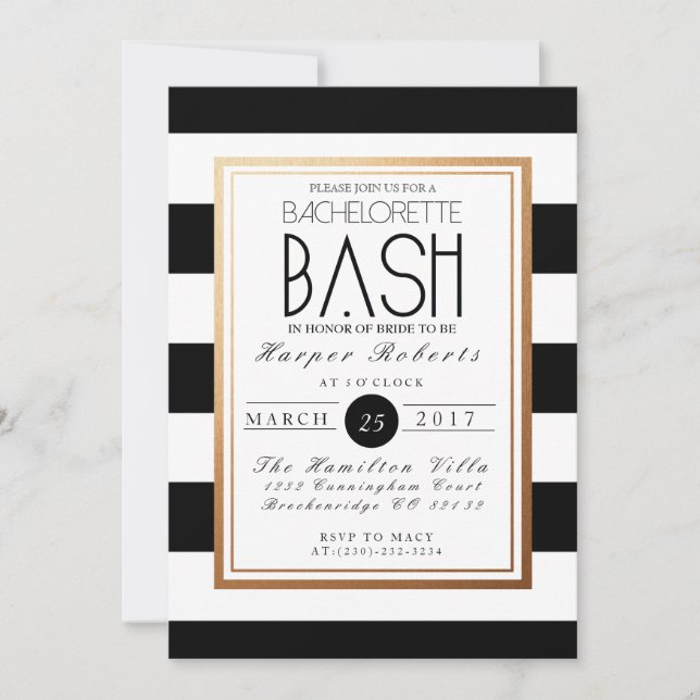 Invitation Bachelorette Chic & Formel | Or et noir (Devant)