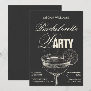 Invitation Bachelorette cocktail noir rétro