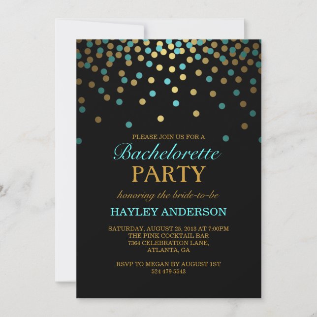 Invitation Bachelorette Confetti Bleu & Or (Devant)