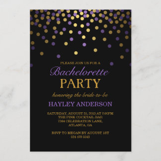 Invitation Bachelorette Confetti Purple & Gold