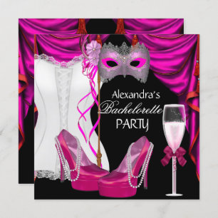 Invitation Bachelorette Corset Rose Masquerade Champagne