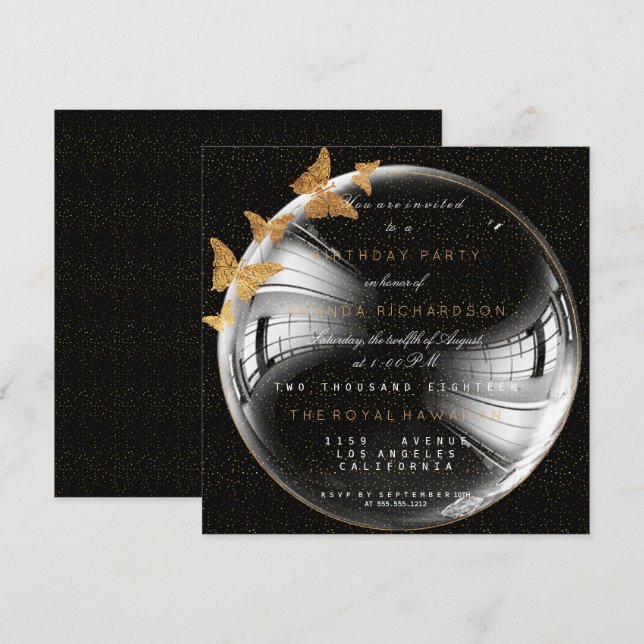 Invitation Bachelorette d'anniversaire de Golden Confetti (Devant / Derrière)