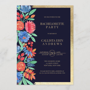 Invitation Bachelorette d'aquarelle Florale Bleu Coral