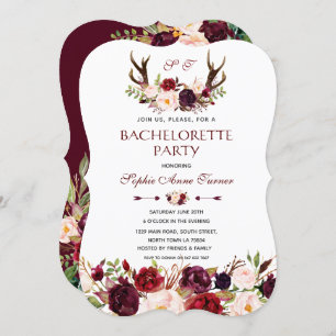 Invitation Bachelorette de Bourgogne Marsala Floral Antlers