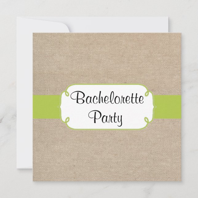 Invitation Bachelorette de Burlap Jaune verte et beige (Devant)