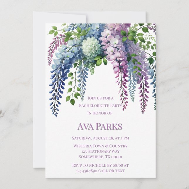 Invitation Bachelorette de la Wisteria violet et rose (Devant)