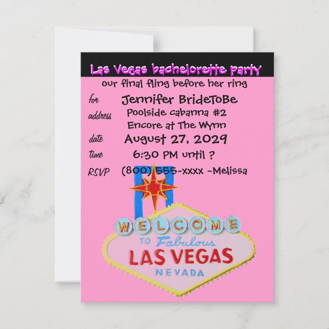 Invitation Bachelorette de Las Vegas rose (Devant)