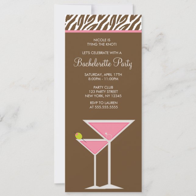 Invitation Bachelorette de Martini rose (Devant)
