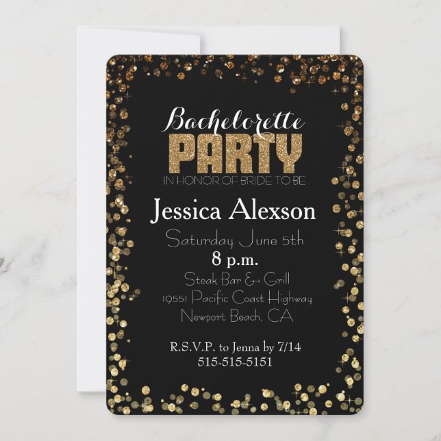 Invitation Bachelorette de Parties scintillant de Bokeh Gold  (Devant)