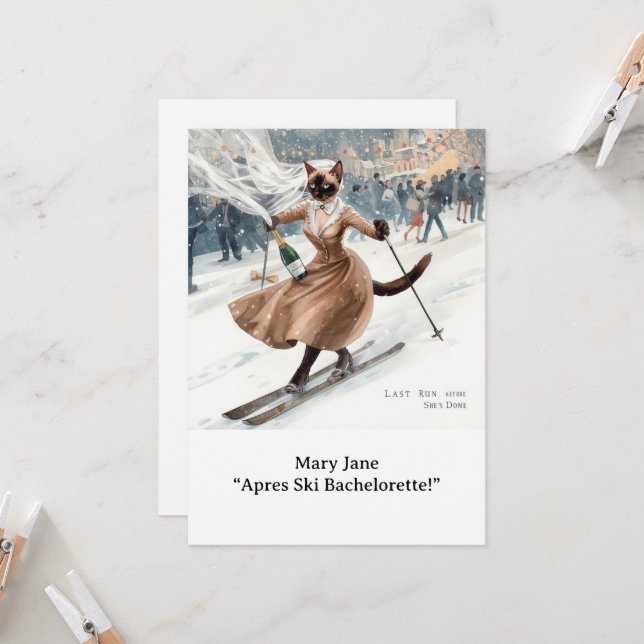Invitation Bachelorette de ski Mariée de fin de semaine sur l (Devant/Arrière en situation)