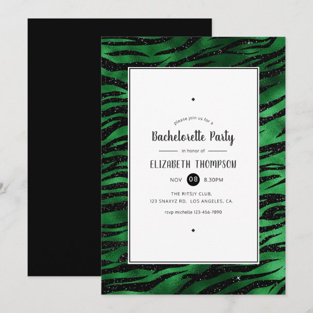 Invitation Bachelorette de Tigre Noir et Vert (Devant / Derrière)