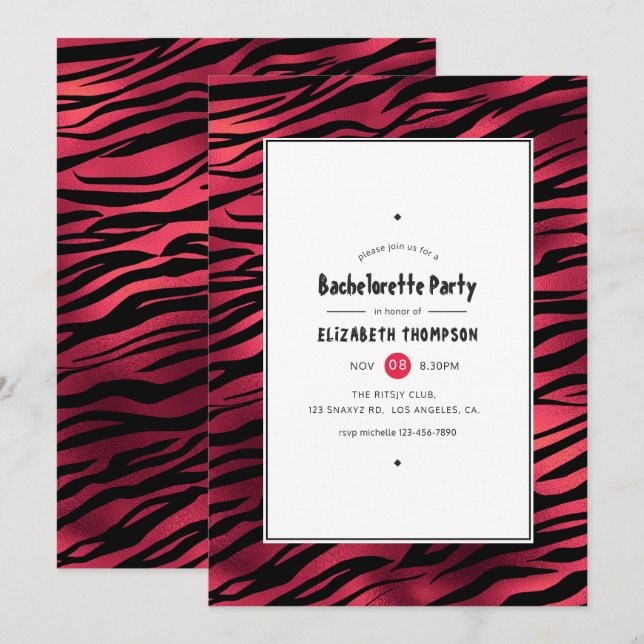 Invitation Bachelorette de Tigre Rouge Chatoyante (Devant / Derrière)