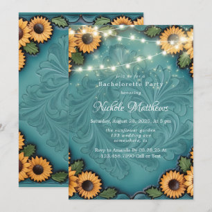 Invitation Bachelorette de tournesol en cuir turquoise