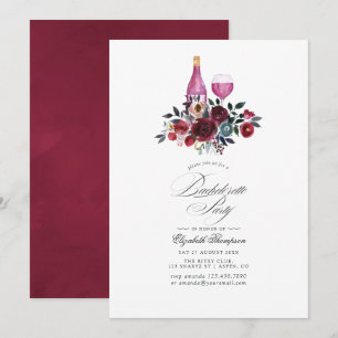 Invitation Bachelorette de vin de Bourgogne et Navy Floral