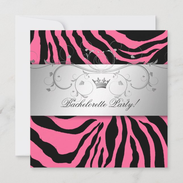Invitation Bachelorette de zèbre rose d'argent 311 (Devant)