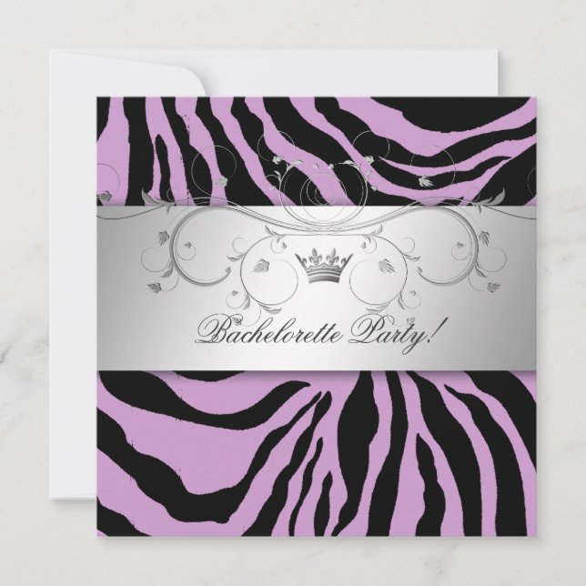 Invitation Bachelorette de zèbre violet 311-Argent (Devant)