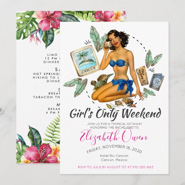 Invitation Bachelorette Destination Bikini Beach Brive Bash (Devant / Derrière)