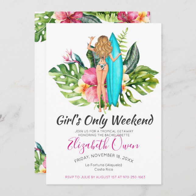 Invitation Bachelorette Destination Bikini Beach Brive Bash (Devant / Derrière)