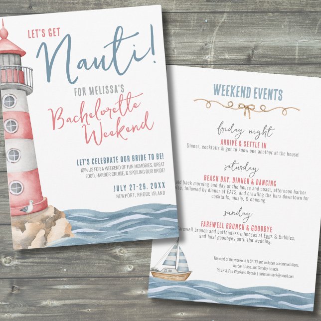 Invitation Bachelorette d'été Nautique (Let's Get Nauti Beach Nautical Bachelorette Party Invitation)