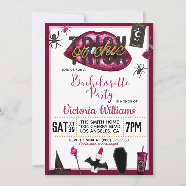 Invitation Bachelorette d'Halloween chic ou de brique Invitat (Devant)