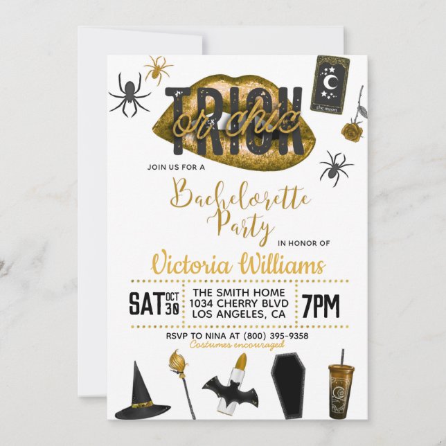 Invitation Bachelorette d'Halloween chic ou de brique Invitat (Devant)
