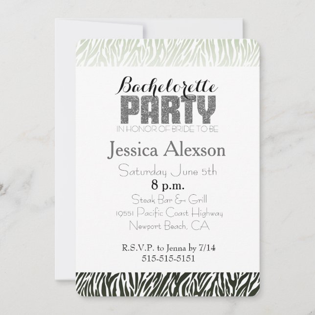 Invitation Bachelorette d'impression Green Zebra (Devant)