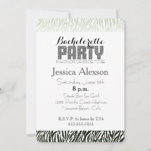 Invitation Bachelorette d'impression Green Zebra