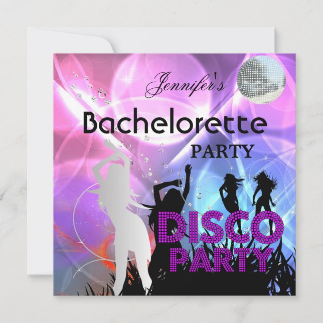 Invitation Bachelorette Disco Party Black Rose (Devant)