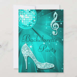 Invitation Bachelorette Disco turquoise et talons d'étincelle