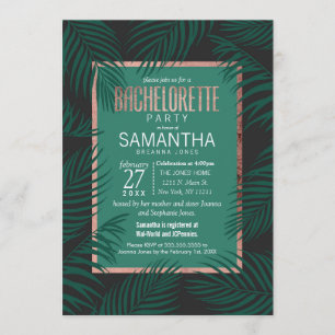 Invitation Bachelorette d'or en feuilles de palmier vert Rose