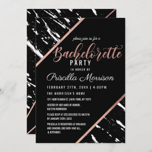 Invitation Bachelorette d'or Rose en marbre blanc noir modern