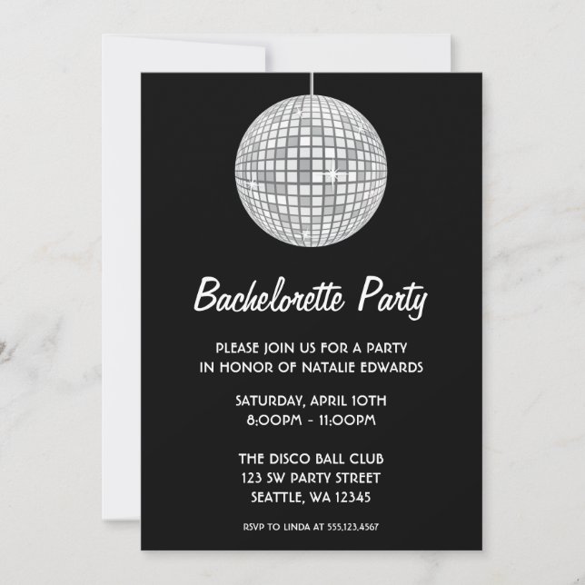 Invitation Bachelorette du Ball de la Discothèque noire (Devant)
