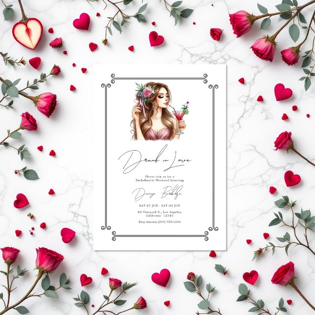 Invitation Bachelorette en amour Week-end Itinéraire (Drunk in Love Bachelorette Weekend Itinerary Invitation)