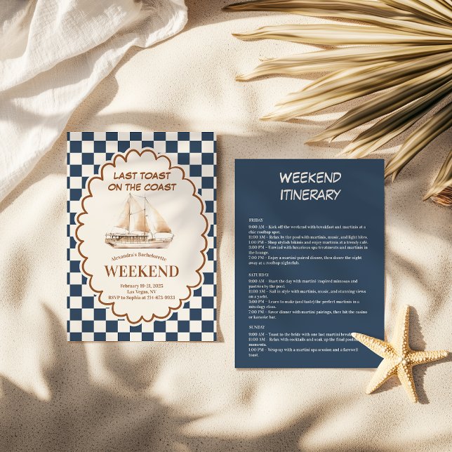 Invitation Bachelorette en damier de bord de mer rustique (Créateur téléchargé)