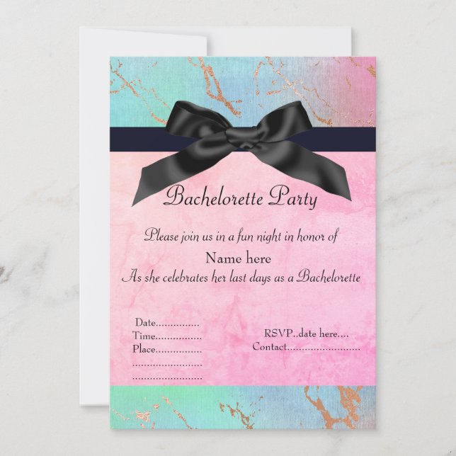 Invitation Bachelorette en marbre pastel vert rose nouveau fu (Devant)