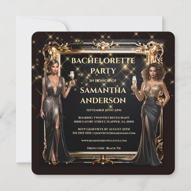Invitation Bachelorette en or noir (Devant)