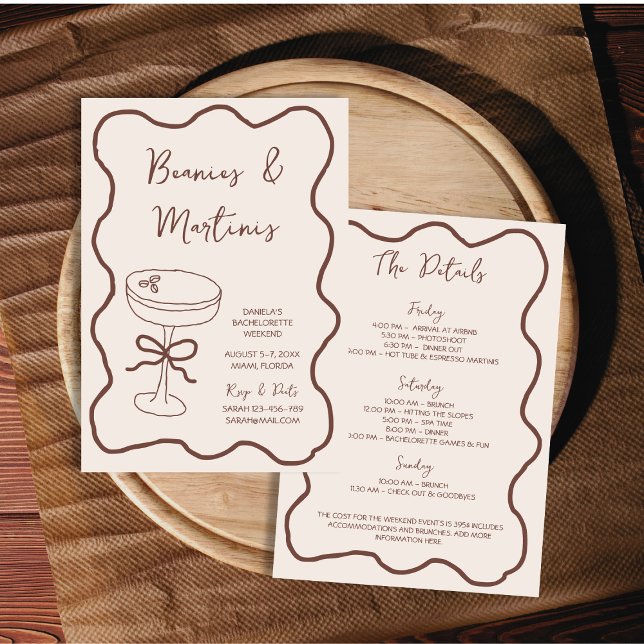 Invitation Bachelorette Fanies & Martinis Hand Drake Weekend (Beanies & Martinis Hand Drawn Bachelorette Weekend Invitation)