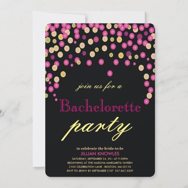 Invitation Bachelorette Faux Pink Confetti (Devant)