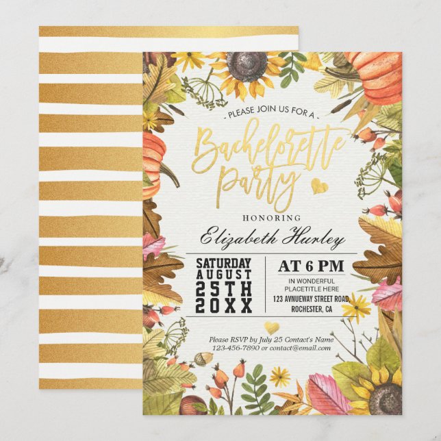 Invitation Bachelorette fête Automne Maple Fall Leaf Citrouil (Devant / Derrière)