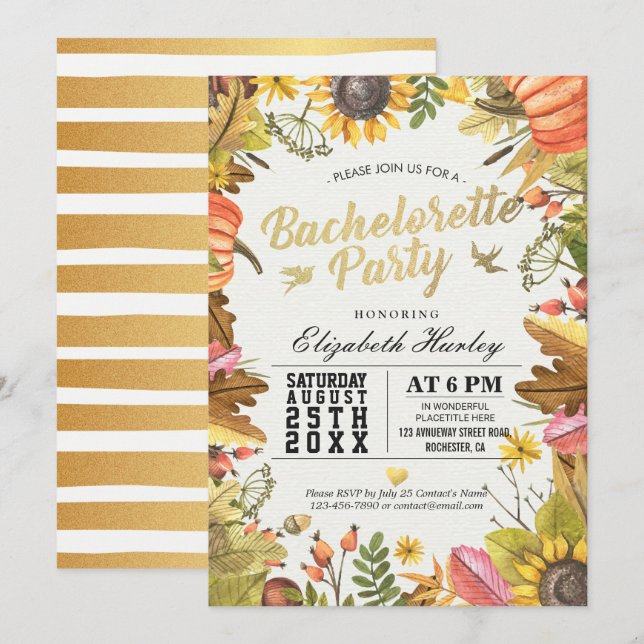 Invitation Bachelorette fête Automne Maple Fall Leaf Citrouil (Devant / Derrière)