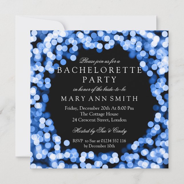Invitation Bachelorette Fête Bleue brillant (Devant)