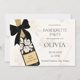 Invitation Bachelorette fête Champagne Bouteille Noir Bow