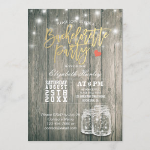 Invitation Bachelorette Fête des mariées Bois rustique Mason 